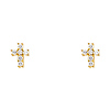 14K Yellow Gold Plated Cross Round CZ Stud Earrings