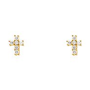 14K Yellow Gold Plated Cross Round CZ Stud Earrings