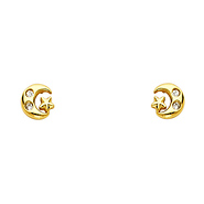 14K Yellow Gold Plated Moon & Star CZ Stud Earrings with Screw-back