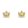 14K Yellow Gold Plated Crown CZ Stud Earrings with Screw-back