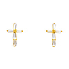 14K Yellow Gold Plated Cross CZ Stud Earrings with Screw-back