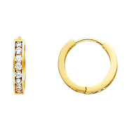 14K Yellow Gold Plated 2.5mm Thickness CZ Channel Set Hoop Huggies Earrings (0.7' or 17mm)