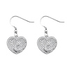 .925 Sterling Silver CZ Micro Pave Heart Swirl Shimmering Dangle Earrings with Fishhook