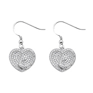 .925 Sterling Silver CZ Micro Pave Heart Swirl Shimmering Dangle Earrings with Fishhook