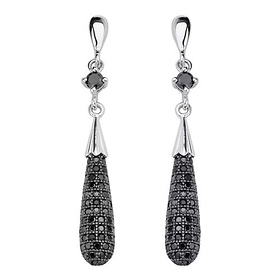 Teardrop Micro Pave Black CZ Sterling Silver Dangle Earrings