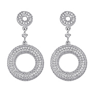 Shimmering Hanging Circle CZ Micro Pave Sterling Silver Drop Earrings