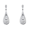 .925 Sterling Silver CZ Micro Pave Double Teardrop Shimmering Dangle Earrings with Push-back