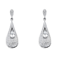Double Teardrop Micro Pave CZ Sterling Silver Dangle Earrings