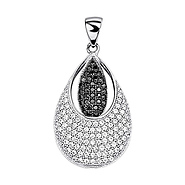 .925 Sterling Silver CZ Micro Pave Contrast Double Teardrop Shimmering Charm Pendant