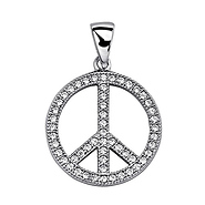 .925 Sterling Silver CZ Micro Pave Peace Sign Shimmering Charm Pendant