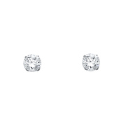 14K White Gold 6mm Round CZ Solitaire Basket Stud Earrings with Screw-back 