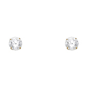 14K Yellow Gold 6mm Round Cut Cubic Zirconia Silicone Push Back Stud Earrings