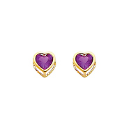 14K Yellow Gold 5mm Heart Bezel Set February CZ Birthstone Stud Earrings (Amethyst, Purple)