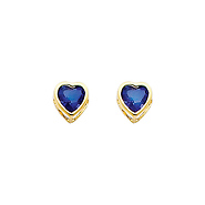 14K Yellow Gold 5mm Heart Bezel Set September CZ Birthstone Stud Earrings (Sapphire, Navy)
