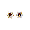 14K Yellow Gold January CZ Birthstone Flower Stud Earrings (Garnet, Deep Red)
