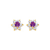 14K Yellow Gold February CZ Birthstone Flower Stud Earrings (Amethyst, Purple)