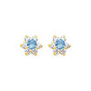 14K Gold Flower March CZ Birthstone Stud Earrings (Aquamarine, Light Blue)