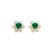 14K Yellow Gold May CZ Birthstone Flower Stud Earrings (Emerald, Green)