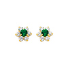14K Yellow Gold May CZ Birthstone Flower Stud Earrings (Emerald, Green)