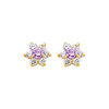 14K Yellow Gold June CZ Birthstone Flower Stud Earrings (Alexandrite, Light Purple)