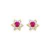 14K Yellow Gold July CZ Birthstone Flower Stud Earrings (Ruby, Light Red)