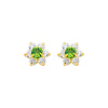 14K Yellow Gold August CZ Birthstone Flower Stud Earrings (Peridot, Light Green)