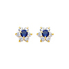 14K Yellow Gold September CZ Birthstone Flower Stud Earrings (Sapphire, Navy)