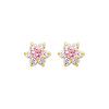 14K Yellow Gold October CZ Birthstone Flower Stud Earrings (Pink Tourmaline, Light Pink)