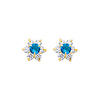 14K Yellow Gold December CZ Birthstone Flower Stud Earrings (Deep Blue)