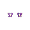 14K Yellow Gold February CZ Birthstone Butterfly Stud Earrings (Amethyst, Purple)