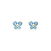 14K Yellow Gold March CZ Birthstone Butterfly Stud Earrings (Aquamarine, Light Blue)