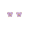 14K Yellow Gold June CZ Birthstone Butterfly Stud Earrings (Alexandrite, Light Purple)