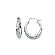 Fancy 4mm Thick Diamond Cut Small 14K White Gold Hoop Earrings