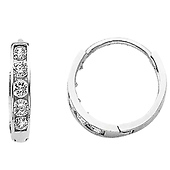14K White Gold 2mm Thickness 5 Stone CZ Channel Set Polished Hoop Huggies Earrings   (0.4' or 10mm)