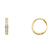 CZ Channel Set 3mm 14K Yellow Gold Huggie Earrings (0.6� or 14mm)