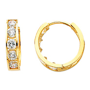 4mm 14K Yellow Gold 5-Stone Channel Set Round CZ Huggie Earrings