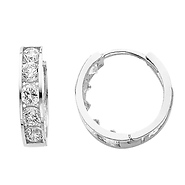 4mm 5-Stone Channel Set Round CZ 14K White Gold Huggie Earrings