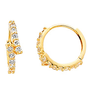 14K Yellow Gold 4mm Thickness Designer Round CZ Polished Hoop Huggies Earrings (0.5' or 13mm)