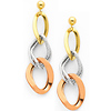 14K 3 Tri-Color Gold Dangle Hanging Earrings with Pushback