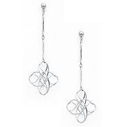 14K White Gold Fancy Twisted Dangle Hanging Earrings with Pushback