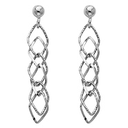14K White Gold Fancy Dangle Hanging Earrings with Pusback
