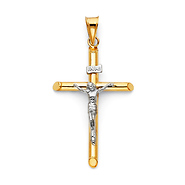 Large Classic 14K Two Tone Gold Crucifix Pendant