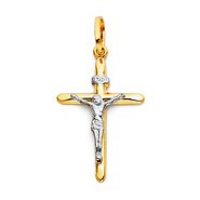 Tapered 14K Yellow & White Gold Crucifix Pendant Charm