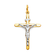 14K Two Tone Gold Medium Crucifix Cross Charm Pendant