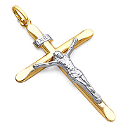 14K Yellow and White Gold 2 Two Tone Gold Crucifix Cross Charm Pendant