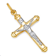 Medium Fancy Light 14K Two Tone Gold Crucifix Pendant