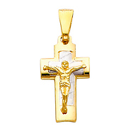 Striped 14K Two Tone Gold Crucifix Pendant