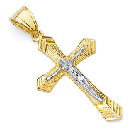 Fancy Edge 14K Yellow & White Gold Crucifix Pendant