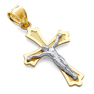 Italian 14K Two Tone Gold Medium Crucifix Pendant