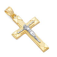 14K Yellow and White 2 Two Tone Gold Jesus Cross Religious Charm Pendant